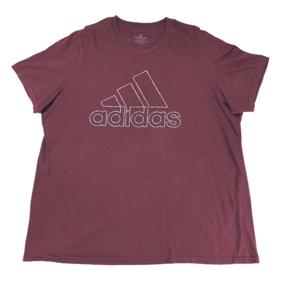 Adidas Amplifier Tee Mens 2XL Maroon Burgundy Short Sleeve Graphic Logo T-Shirt